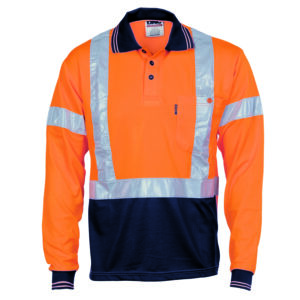 HiVis D/N Cool Breathe Polo Shirt with Cross Back R/Tape - Long Sleeve