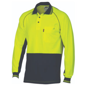 HiVis Cotton Backed Cool-Breeze Contrast Polo - long Sleeve