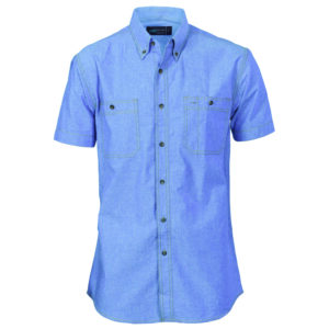 Cotton Chambray Shirt , Twin Pocket - Short Sleeve